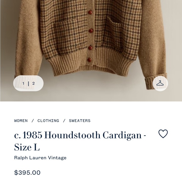 Ralph Lauren Womens Vintage Houndstooth Cardigan Wool Sweater Suede Elbow Sz M - Picture 12 of 13